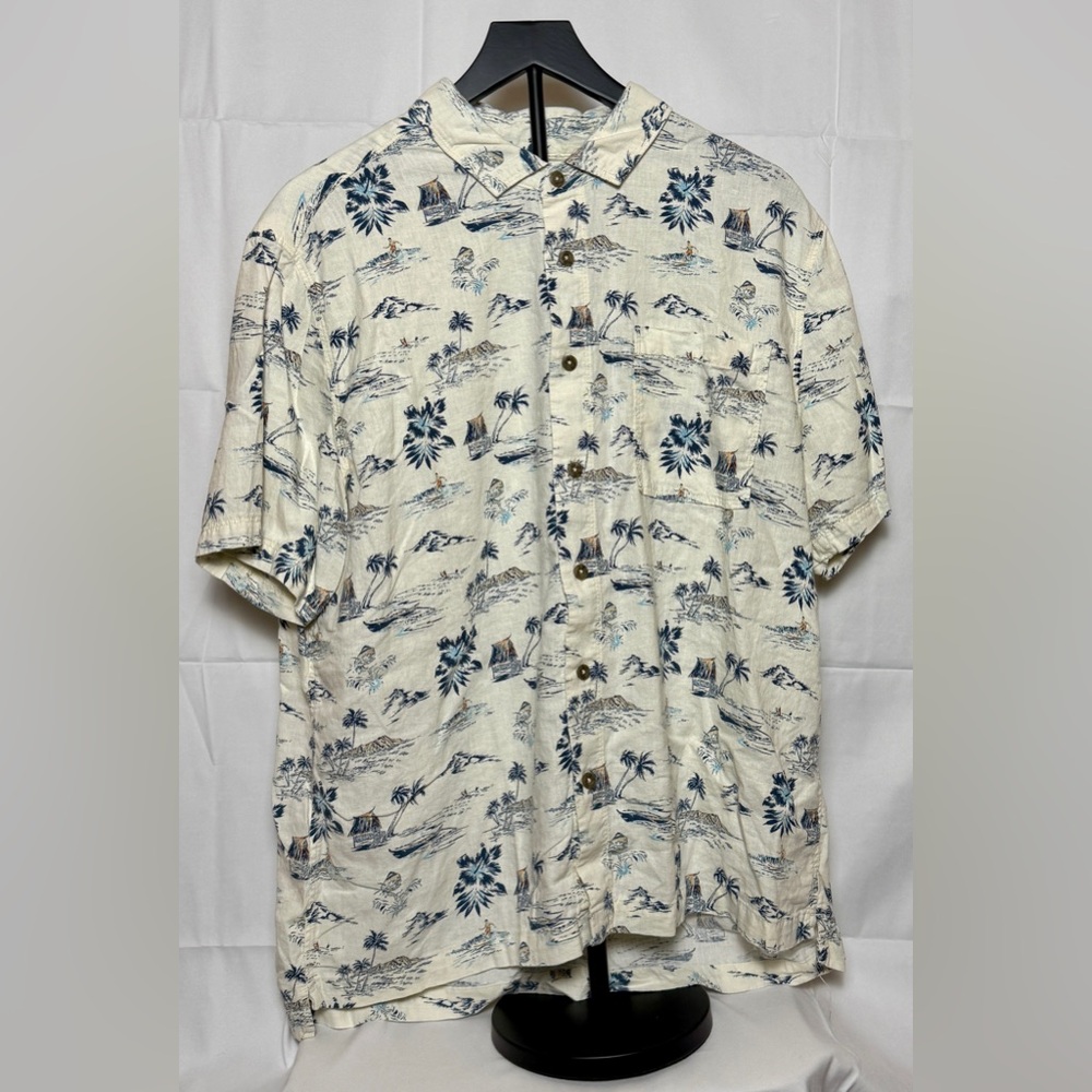 Men's Hawaiian Shirt, Short Sleeve - Cream and Blue